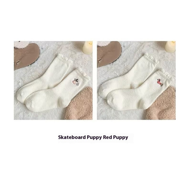 Cute Cartoon Fleece Lined Padded Warm Keeping Winter Socks