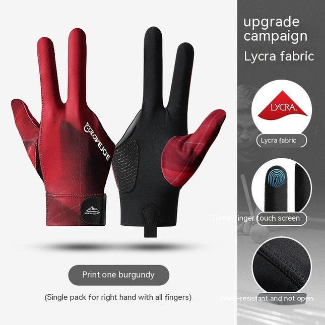 New Indoor Billiard Gloves Non-slip Wear-resistant Breathable Three-finger Gloves Single Pack