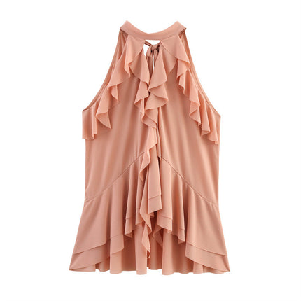 Women's Fashion Laminated Decoration Hanging Collar Top