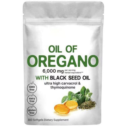 Oreganolie Met Swartsaadolie 6000mg Organiese Oreganolie Kapsules -Nie-GMO, Glutenvry 300 Sagte Gelkapsules