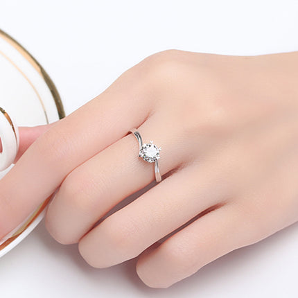 Klassieke gedraaide-arm sneeuvlokring sterling silwer geplateerde platinum huweliksvoorstelring
