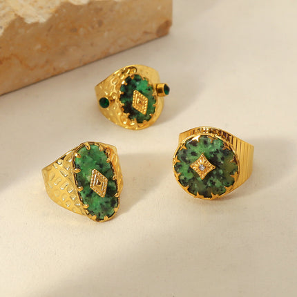 18k Gold Fashion Natural Stone Titanium Steel Ring