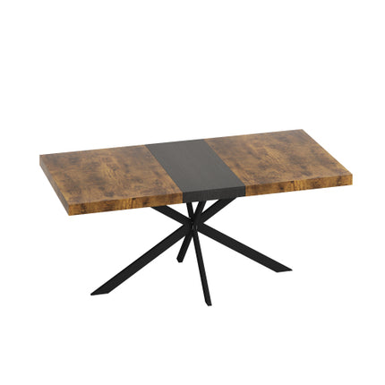 Retro Reghoekige Rek Eettafel, Antieke Houtblad En Swart Reliëfplaat, Swart Fyn Sand Kruisysterbasis Eettafel, Met Bergingsboks