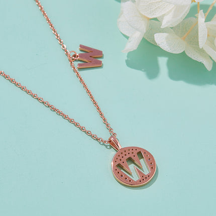 Een Van Die 26 Letters, W, Is Versier Met Topgehalte Moissanite, 'n Luukse En Modieuse Ligte Luukse Trend Juweel Silwer Halssnoer Hanger, S925 Silwer Elektroplaat Rose Goud
