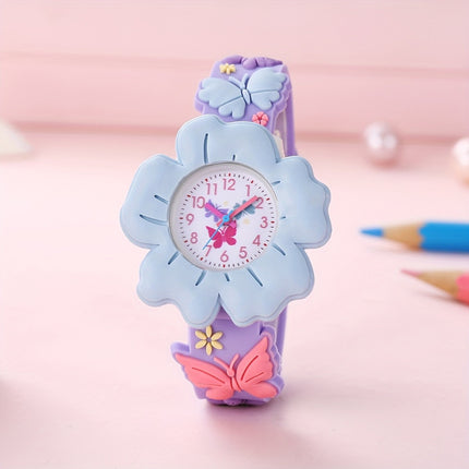 Student Meisie Kinders Spotprent Kleur Oulike Blomme Patroon Silikoon Kwarts Horlosie