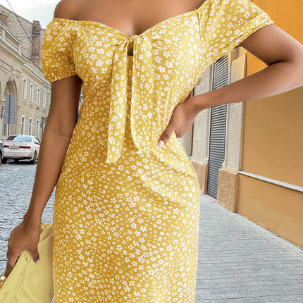 Women's Fashion V-Neck Printed Backless Dress