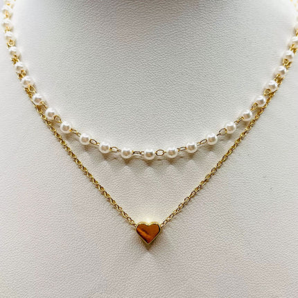 Pearl Heart Double-Layer Necklace Light Luxury Niche Design