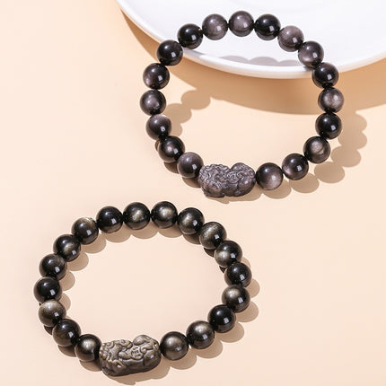 7A Natural Silver Obsidian Pixiu Bracelet For Men And Women