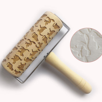 Push-Style Christmas Embossing Rolling Pin Printed Cookie Dough Stick Fondant Tool Baking Noodle Cake Dough Engraved Roller Q40