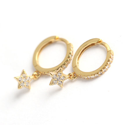 Women's Sterling Silver Needle Geometric Stars Diamond Personalized Earrings