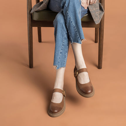 Vintage Mary Jane Dames Klein Leer Skoeisel Met Gespe