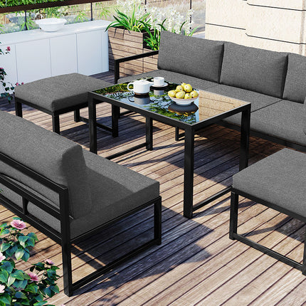 Buite Tuin Sitkamerbank Sitstel, Tuinbalkonmeubels Met Lêfunksie, Rugleuning Verstelbaar In Vier Rigtings, Sluit Alle Sagte Sitkussings En Rugleunings In, Grys