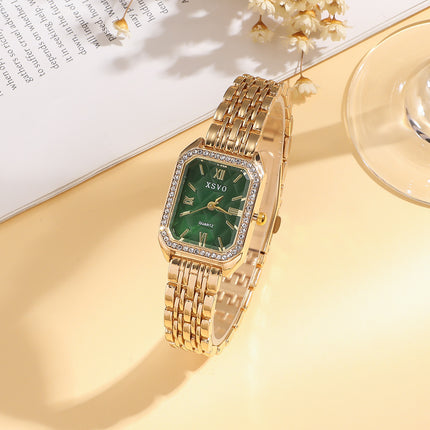 Wilde Smaragreën Vierkantige Staalhorlosie Vlinderarmband 5stk Stel Geskenkstel