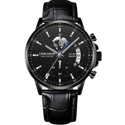 Business Three-eye Timing Leather Luminous Watch Steel Band