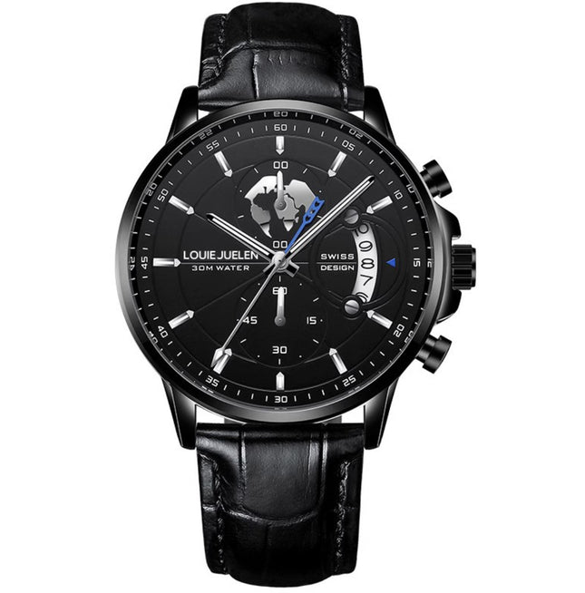 Business Three-eye Timing Leather Luminous Watch Steel Band