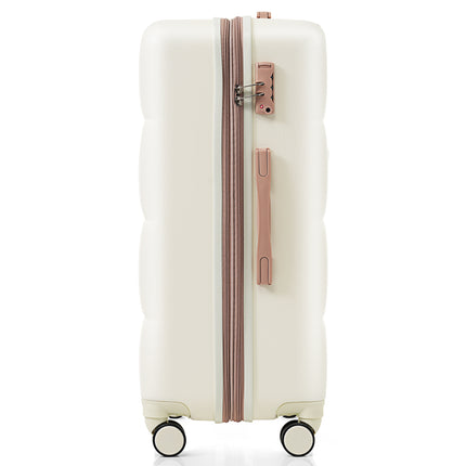 4-piece Suitcase Set With USB Port, Expandable ABS Durable Suitcase With Travel Bag, Cup Holder, With Spinner Wheels, Beige