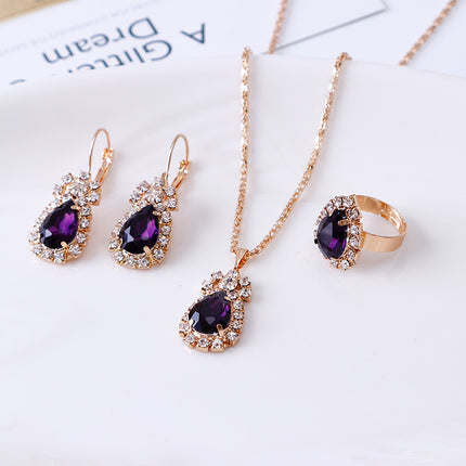 Waterdruppel strass-halssnoer, oorbelle en ringstel