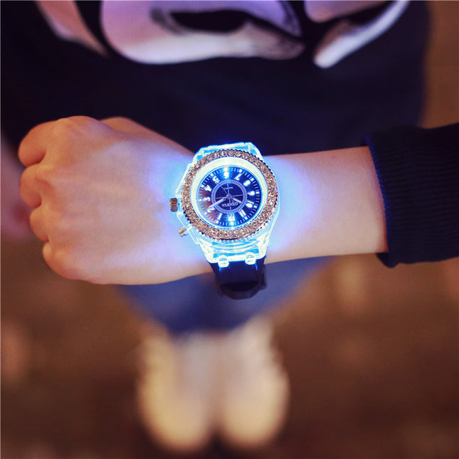 LED Liggewende Horlosies Genève Vroue Kwarts Horlosie Dames Silikoon Armband Horlosies