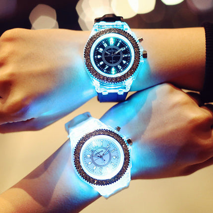 LED Liggewende Horlosies Genève Vroue Kwarts Horlosie Dames Silikoon Armband Horlosies