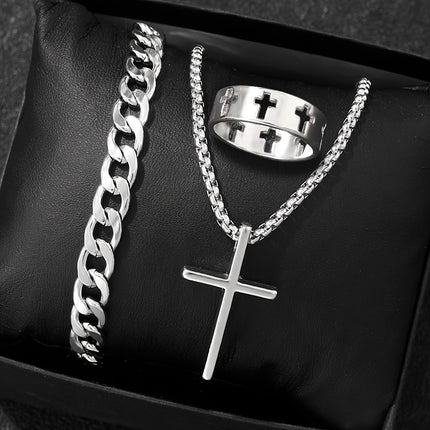 Retro Dark Cross Necklace Three-Piece Set