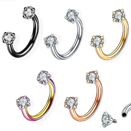 Stainless Steel Hoop Earrings With Diamond-encrusted Zircon Studs For Cartilage Piercings