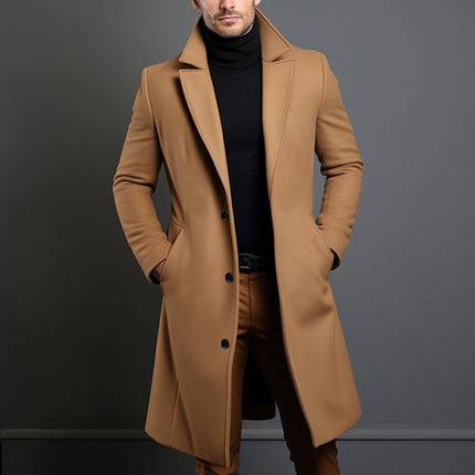Woolen Men's Mid-length Trench Coat