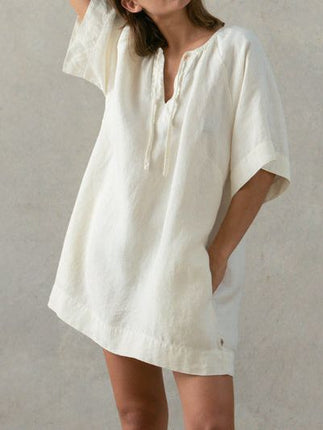 Women's Fashionable Elegant Cotton And Linen V-neck Lace-up Dress