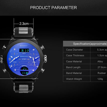 Men's watch electronic quartz double display watch 3 time zone waterproof watch