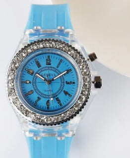 LED Liggewende Horlosies Genève Vroue Kwarts Horlosie Dames Silikoon Armband Horlosies