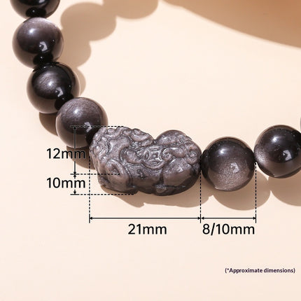 7A Natural Silver Obsidian Pixiu Bracelet For Men And Women