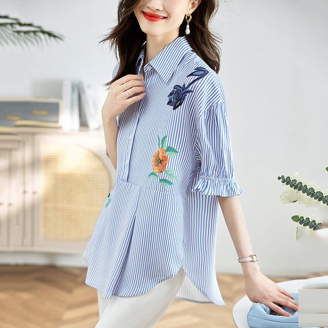 Real Shot Design Loose And Comfortable Striped Shirt