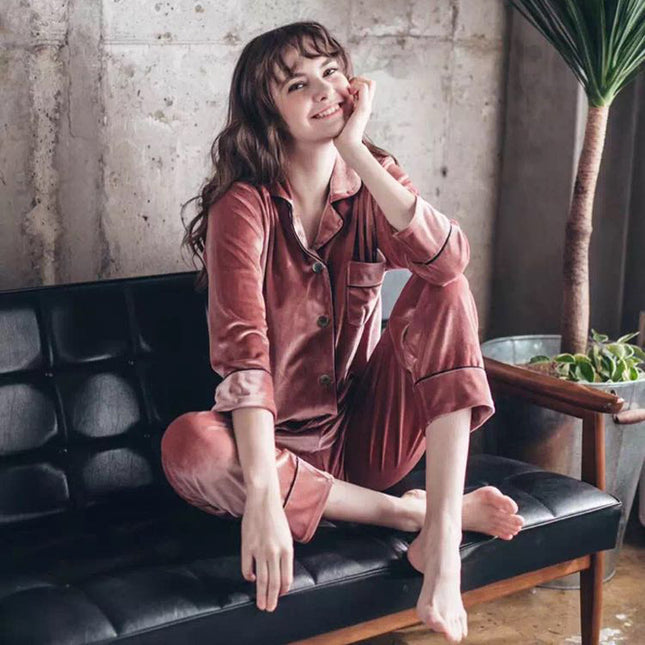 Fashion And Comfort Gold Velvet Pajamas