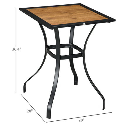 28" Buite-eettafel, nagemaakte hout-patiomeubels, vierkantige houtagtige tuintafel met watersafe ontwerp, bruin
