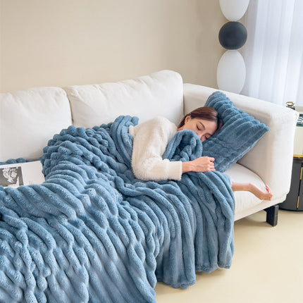 Sagte Wind Borrel Fluweelkombers Warm Soliede Konynbontkomberse Dubbelzijdige Verdikking Oortreksel Gooi Warm Bontkombers