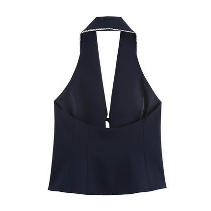 Women's Bowknot Decoration Stitching Hanging Collar Top