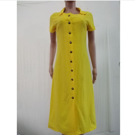 White Short Sleeve Lapel Slim-fit Cardigan Midi Dress