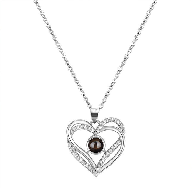 Double-layer Eternal Heart Diamond-encrusted Simple Projection Necklace