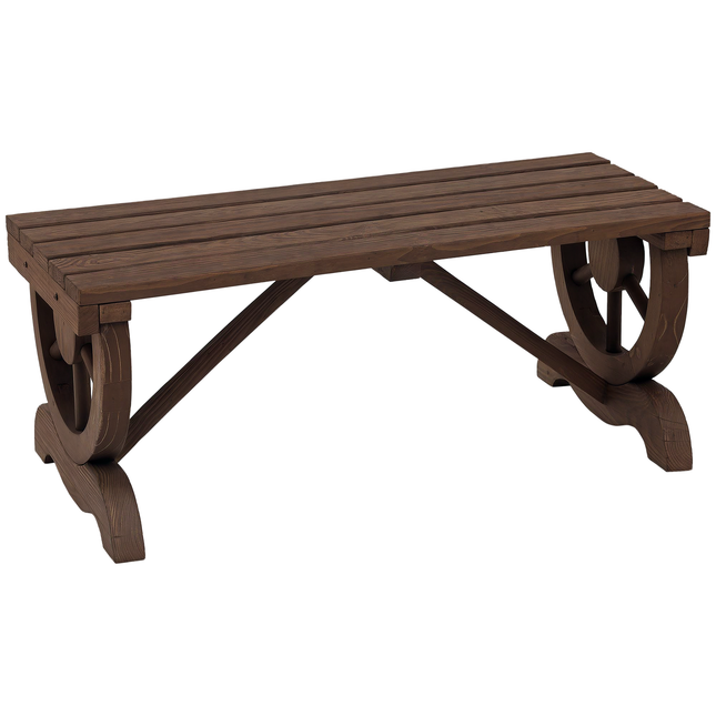 2-Persoon Hout Tuinbank, Buite Waiel Wieldra Bank vir Agterplaas Tuin, Ondersteun 550 LBS, Rustieke Plaasstyl Patio Meubels, Bruin