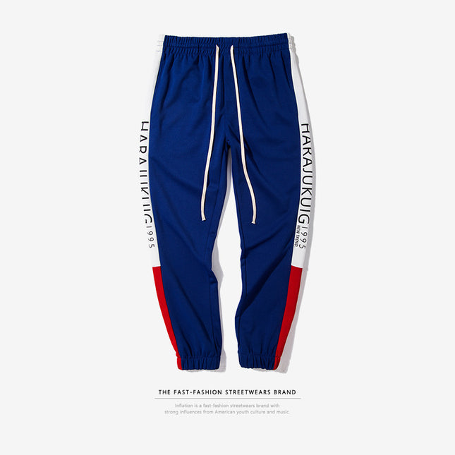 New Spring Color Letters Side Stripes Men's Casual Elastic Pants Feet