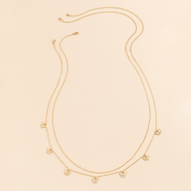 Warm Meisie Styl Klein Vlinder Kwast Dubbellaag Middelketting Vir Vroue