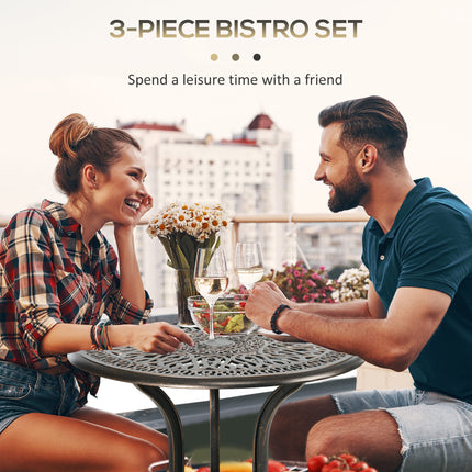 3-stuk Tuinbistro-stel Aluminium Buitenmeubelstel Vir 2 Patio Stoele En Tafel Met Sambreelgat Bronskleur