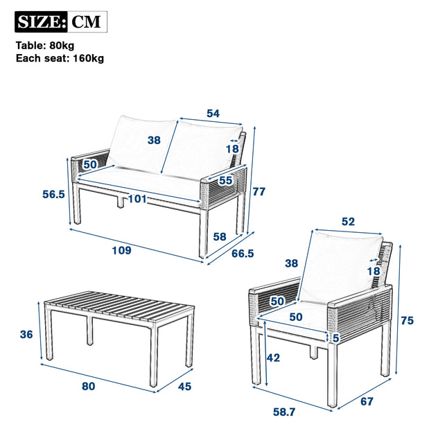 Garden Lounge Set, Garden Furniture Set With Comfortable Cushions, Double Sofa, 2 Armchairs And Table, Outdoor, Rattan, Table And Chairs, Grey