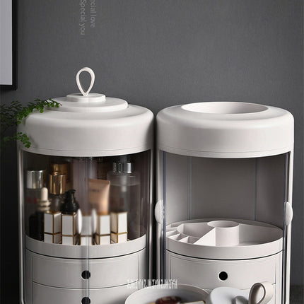 Dressing Table Transparent ABS Dressing Case Double Door Round Cosmetic Box Rotating Jewelry Cosmetic Case With Drawer