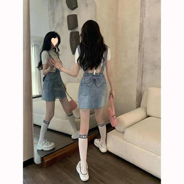 Blue Denim Suspender Skirt Dress Temperament Design Sense
