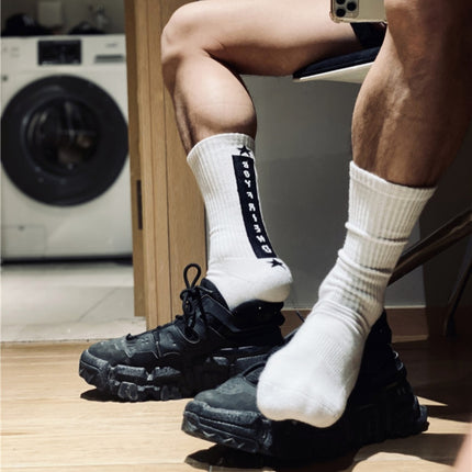 Extra Thick Fluffy Loop Sports Stockings Black And White Personalized Alphabet Trendy Sock