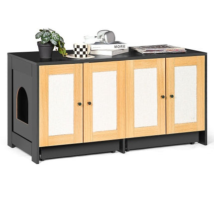 Dubbele Katbak-omhulsel, Katbak-omhulsel Vir 2 Katte, Weggesteekte Katbakmeubels Met Rottingdeure, 47 L X 19.8 W X 21.8 H, Swart