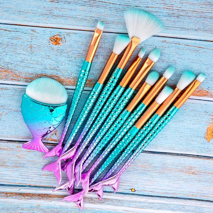 11 stuks Grimeerkwasstel Maquiagem Maquillaje Nuwe Meermin Onderlaag Wenkbrauw Oogomlyner Kosmetiese Grimeerkwassies