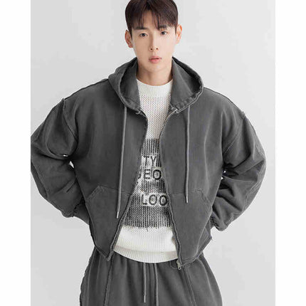 Fashion Wash Retro Distressed Frayed Three-dimensional Patchwork Hoodie