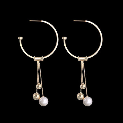 Geometriese sirkeloorbelle vir vroue s925 sterling silwer kwassie langwerpige pêreloorringe modieuse hipoallergeniese oorbelle
