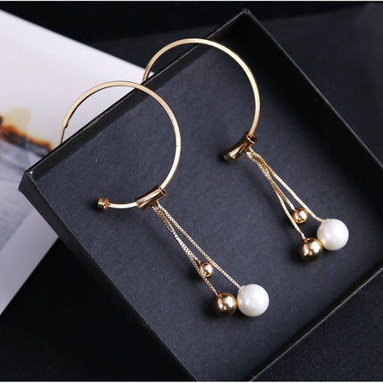 Geometriese sirkeloorbelle vir vroue s925 sterling silwer kwassie langwerpige pêreloorringe modieuse hipoallergeniese oorbelle